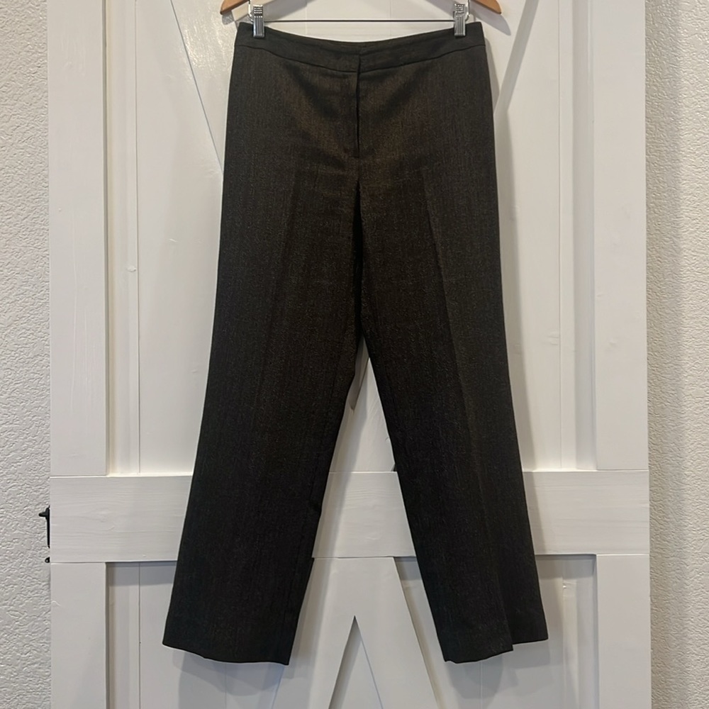 Lafayette 148 Wool Blend Brown Metalic Herringbone Wise Leg Pants Size 6